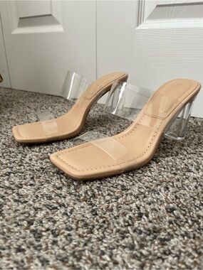 Clear Heels Mules Sandals for Women Transparent Two Strap Size 9.5